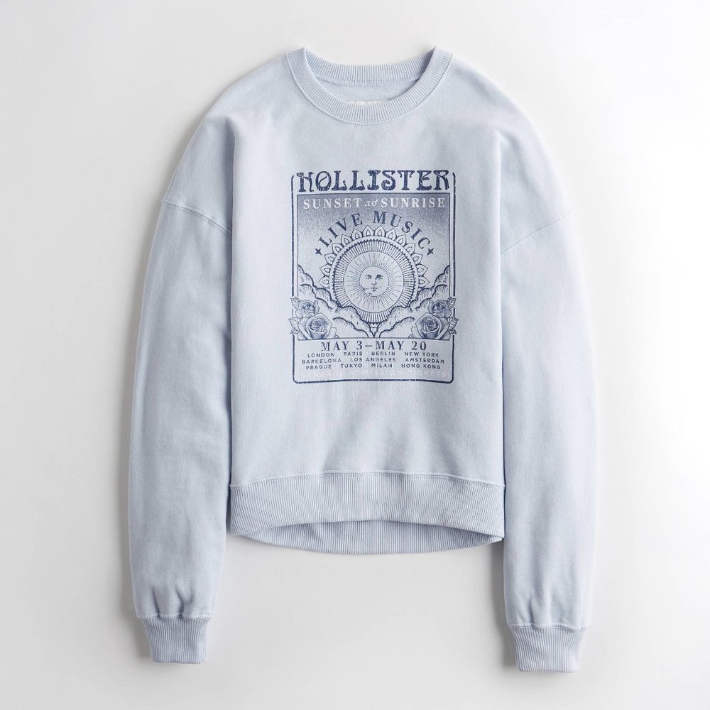 Hollister Womens Print Graphic Crewneck Sweatshirt